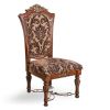 Traditional Fancy Set of 2pcs Side Chairs Brown Cherry Solid wood Intricate Carved Details Floral Design Print Fabric Seats Formal Dining Room Furnitu