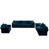 Modern Sofa Couch, 3 Piece Set Extra Deep Seat Sectional Sofa for Living Room, Oversized Sofa, 3 Seat Sofa, Loveseat and Single Sofa, Blue Chenille