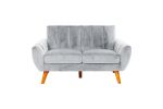 Contemporary 2-Pcs Sofa Set Living Room Furniture Light Gray Velvet Couch Sofa And Loveseat Plush Cushion Unique Lines Plush Sofa.