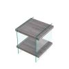 17.72" Sleek and Sturdy Tempered Glass Leg Side Table with Dual MDF Shelves, Modern nightstand end table for living roon, bedroom, transparent/gray