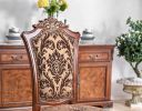 Traditional Fancy Set of 2pcs Side Chairs Brown Cherry Solid wood Intricate Carved Details Floral Design Print Fabric Seats Formal Dining Room Furnitu