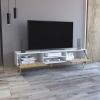 Huna TV Stand, Dual-Tone with Hinged Drawers and Open Shelves