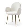 Modern Living Dining Room Accent Arm Chairs Set of 2, Velvet Mid-Century Upholstered Seat Club Guest with Golden Legs, White