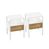Set of 2, 15.75" Rattan End table with drawer, Modern nightstand, metal legs,side table for living room, bedroom,white
