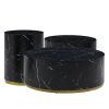 Set of 3 Black Marble Pattern Round Coffee Table side Table End Table Set for Living Room Fully Assembled