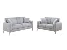 Elegant 2pc Sofa Set Light Gray Burlap Like Fabric Sofa Loveseat w Pillows Cozy Design Plush Couch Living Room