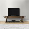 62 Inch Modern Tempered Glass Rectangular Top TV Console Stand, Wood Frame, Glass Bottom Shelf, Black, Brown