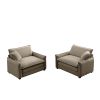 Tan Corduroy,Luxurious and Sophisticated Deep Seated Sofa Set with Two Single Deep Seat Sofa Suitable for Living Room and Office
