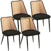 Black Rattan Dining Chairs Set of 4,Boucle Chairs with Natural Cane Back, Upholstered Dining Room Kitchen Chair for Dining Room Kitchen, Living Room