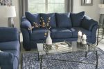 Aruca Navy Blue Microfiber Pillow Back 2-Piece Living Room Set, Sofa and Loveseat, Navy Blue