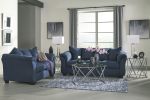 Aruca Navy Blue Microfiber Pillow Back 2-Piece Living Room Set, Sofa and Loveseat, Navy Blue