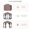 144x144 Inch Round Outdoor Gazebo, Patio Dome Gazebo Canopy Shelter with Double Roof, Netting Sidewalls and Curtains, Zippered Doors AS