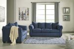 Aruca Navy Blue Microfiber Pillow Back 2-Piece Living Room Set, Sofa and Loveseat, Navy Blue