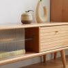 North America A Grade Solid Beech TV Cabinet With Chinese Changhong Glass Doors, Two Drawer Storage Space TV Standing
