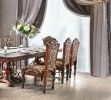 Traditional Fancy Set of 2pcs Side Chairs Brown Cherry Solid wood Intricate Carved Details Floral Design Print Fabric Seats Formal Dining Room Furnitu