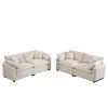 Modern Fabric Living Room Sofa Two Pieces Set, Two 2-Seater Sofas with 8 Cushions,Upholstery Large Deep Seat Sofa Set, Light Beige Corduroy Fabric