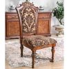 Traditional Fancy Set of 2pcs Side Chairs Brown Cherry Solid wood Intricate Carved Details Floral Design Print Fabric Seats Formal Dining Room Furnitu