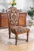 Traditional Fancy Set of 2pcs Side Chairs Brown Cherry Solid wood Intricate Carved Details Floral Design Print Fabric Seats Formal Dining Room Furnitu