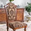 Traditional Fancy Set of 2pcs Side Chairs Brown Cherry Solid wood Intricate Carved Details Floral Design Print Fabric Seats Formal Dining Room Furnitu