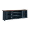Bridgevine Home Nantucket 96 inch TV Stand Console for TVs up to 100 inches, No Assembly Requried, Blue Denim and Whiskey Finish