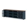 Bridgevine Home Nantucket 96 inch TV Stand Console for TVs up to 100 inches, No Assembly Requried, Blue Denim and Whiskey Finish