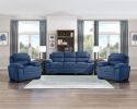 Modern Living Room 3pc Sofa Set Plush Comfort Sofa and Two Chair Set Blue Textured Fabric Channel Tufting Solid Wood Furniture