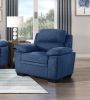 Modern Living Room 3pc Sofa Set Plush Comfort Sofa and Two Chair Set Blue Textured Fabric Channel Tufting Solid Wood Furniture