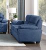 Modern Living Room 3pc Sofa Set Plush Comfortable Sofa Loveseat Chair Blue Textured Fabric Channel Tufting Solid Wood Furniture