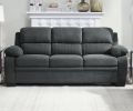 Modern Living Room 3pc Sofa Set Plush Comfortable Sofa Loveseat Chair Dark Gray Textured Fabric Channel Tufting Solid Wood Furniture