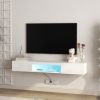 Floating TV Stand Wall Mounted with 16 Color LEDs,63" Modern TV Stand,Floating TV Cabinet Entertainment Center for 55 60 65 Inch TV,White