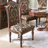 Traditional Fancy Set of 2pcs Side Chairs Brown Cherry Solid wood Intricate Carved Details Floral Design Print Fabric Seats Formal Dining Room Furnitu