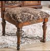 Traditional Fancy Set of 2pcs Side Chairs Brown Cherry Solid wood Intricate Carved Details Floral Design Print Fabric Seats Formal Dining Room Furnitu