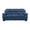 Modern Living Room 3pc Sofa Set Plush Comfort Sofa and Two Chair Set Blue Textured Fabric Channel Tufting Solid Wood Furniture