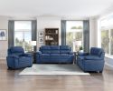Modern Living Room 3pc Sofa Set Plush Comfortable Sofa Loveseat Chair Blue Textured Fabric Channel Tufting Solid Wood Furniture