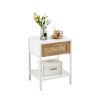 Set of 2, 15.74" Rattan End table with drawer, Modern nightstand, metal legs,side table for living room, bedroom,white