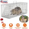 Humane Cat Trap Cage Catch Release Live Animal Rodent Cage Collapsible Galvanized Wire for Raccoons Beavers Groundhogs Foxes Armadillos