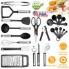 23Pcs Kitchen Utensil Set Stainless Steel Nylon Heat Resistant Cooking Utensil Tool Kit w/ Grater Scraper Tongs Whisk Can Bottle Opener Pizza Cutter V