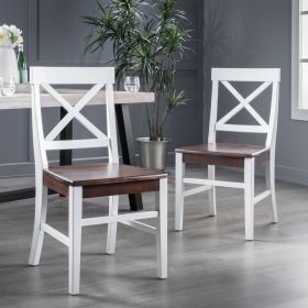 Roshan Farmhouse Acacia Wood Dining Chairs, White   Walnut 21D X 17.75W X 35.5H Inch  Two Pieces