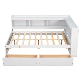 Full Bed With L-shaped Bookcases, Drawers ,White
