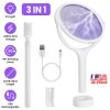 3 In 1 Electric Bug Zapper Racket 90ºRotating Bug Zapper Wand Indoor Outdoor Handheld Mosquito Swatter with Telescopic Extension Wand