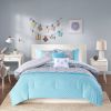 King / California King 5-Piece Teal Blue Grey White Geometric Comforter Set