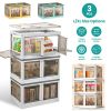 3Pcs Foldable Storage Bins with Lid 4 Doors Collapsible Stackable Closet Organizer Containers with Lock 4Pcs Wheels