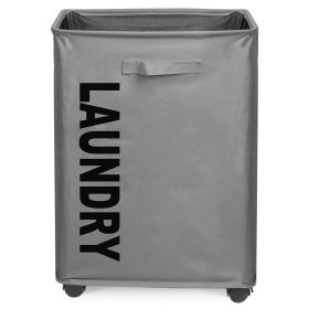 82L/21.6Gal Large Rolling Laundry Hamper Collapsible Tall Laundry Basket with Wheels Waterproof Dirty Clothes Cart with Handle Foldable Clothes Organi (Option: LaundryBasketDarkGrey)