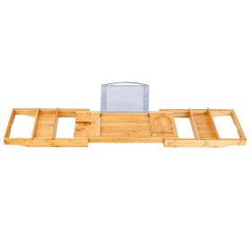 Bathtub Caddy Tray Crafted Bamboo Bath Tray Table Extendable Reading Rack Tablet Phone Holder Wine Glass Holder Shelf Desk Bathroom Spa (Option: BathtubCaddyTrayBamboo)