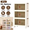 3Pcs Foldable Storage Bins with Lid Front Magnetic Door Collapsible Stackable Closet Organizer Containers with 4Pcs 360° Rotatable Wheels 8Pcs Small W