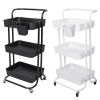 3 Tier Rolling Utility Cart Movable Storage Organizer with Mesh Baskets Lockable Wheels 360 Degree Rotatable Hanging Box Hooks Bedroom Bathroom Kitche