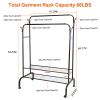 Garment Hanging Rack Clothing Hanging Rail Pillow Shoe Display Organizer Clothes Organizer Stand with 2 Rails 2 Shelves 4 Rolling Wheels 4 Hooks