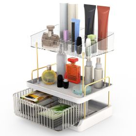 3 Tier Makeup Organizer for Vanity Large Capacity Skincare Shelf Bathroom Countertop Organizer with Drawer for Lipsticks Lotion Toner Perfumer Masks (Option: OrganizerClear)