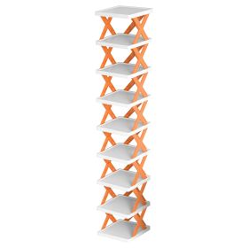9Tier Narrow Entryway Shoe Rack Plastic Vertical Shoe Organizer Space Saving Free Standing Shoes Storage Shelf Closet Hallway (Option: 9TierShoeRackOrange)