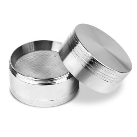 Magnetic Herb Spice Tobacco Grinder 2-inch 4-Piece Zinc Alloy Crusher Kitchen Mill with Pollen Scraper (Option: StainlessHerbGrinderSilver)